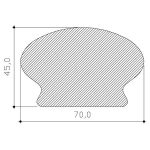 Pasamano 70 mm en eucaliptus clear o finger (corte de sección)